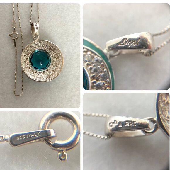 Sterling Silver 925 David Sigal Round Turquoise Enamel Pendant Necklace 20" - Picture 9 of 16